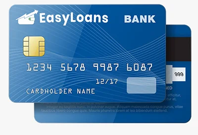 Easy Loans branded credit card, front and back