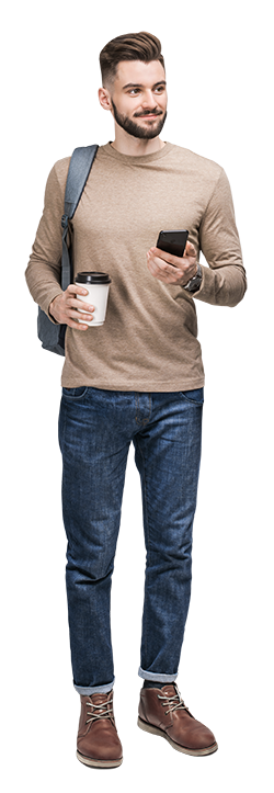 Man stood with mobile phone and a drink